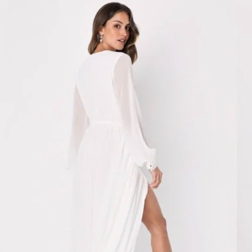 LULUS Water Lilies White Maxi Dress Chiffon High Leg Slit Size M NWT # - Picture 3 of 5